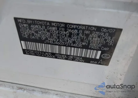 2007 Lexus Es 350 z USA, uszkodzony, nr VIN JTHBJ46G372144835